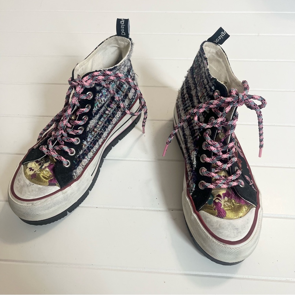 Desigual Mixed Textile Patchwork Sneaker Platform… - image 2